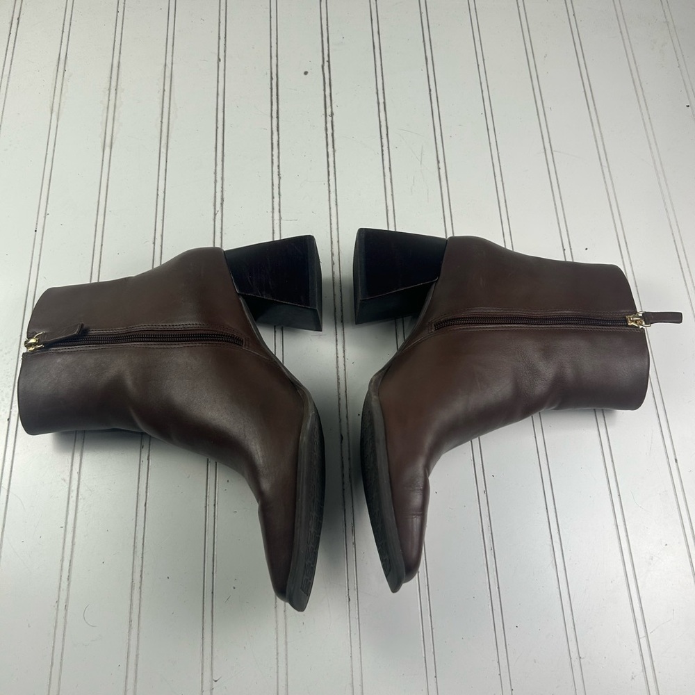 Gianni Bini Holy-Grail Brown Leather Block Heel Booties Womenโs Size 10M $140 - Picture 8 of 14